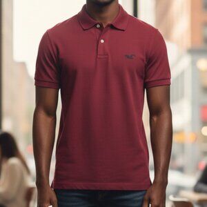 Hollister Men's Burgundy Short Sleeve Polo Shirt